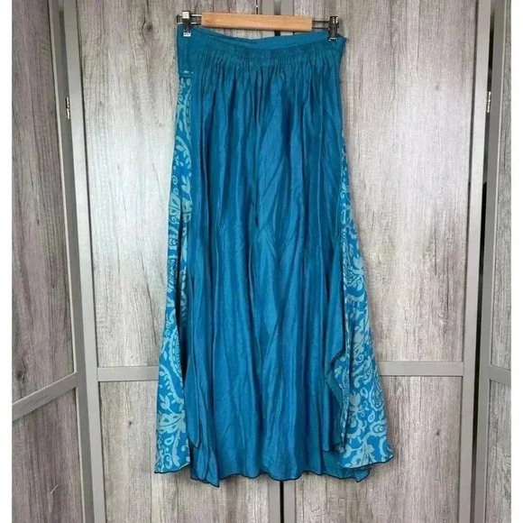 Purple Moon Pants Womens Small Paisley Print Blue Wide Leg High Rise Tulip Hem - Picture 7 of 8